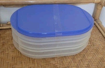 Tupperware vleeswarendoos blauw 4-delig, Huis en Inrichting, Keuken | Tupperware, Ophalen of Verzenden, Zo goed als nieuw, Blauw
