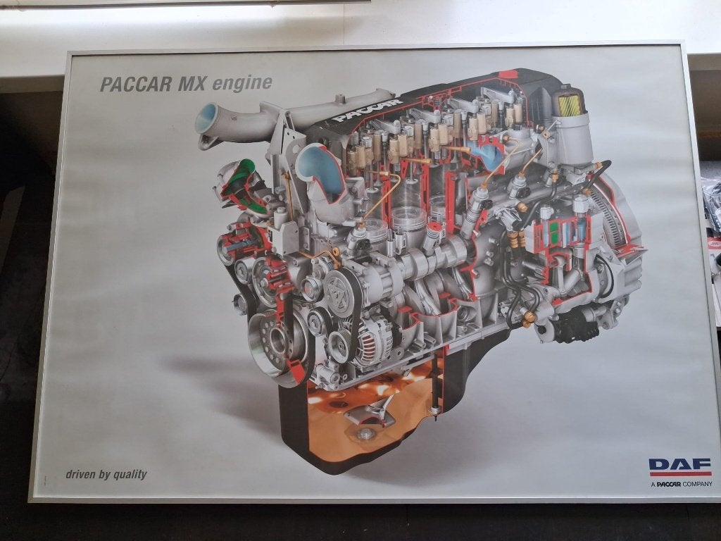 Poster DAF MX motor, ingelijst., Ophalen, Met lijst, Deurposter of groter, Rechthoekig Liggend