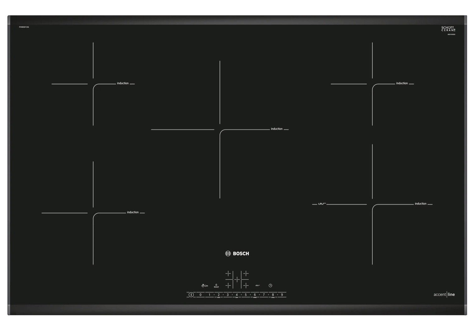 Bosch Inductiekookplaat PIV895FC5E - 5 kookzones, Ophalen, Gebruikt, Inbouw, Inductie