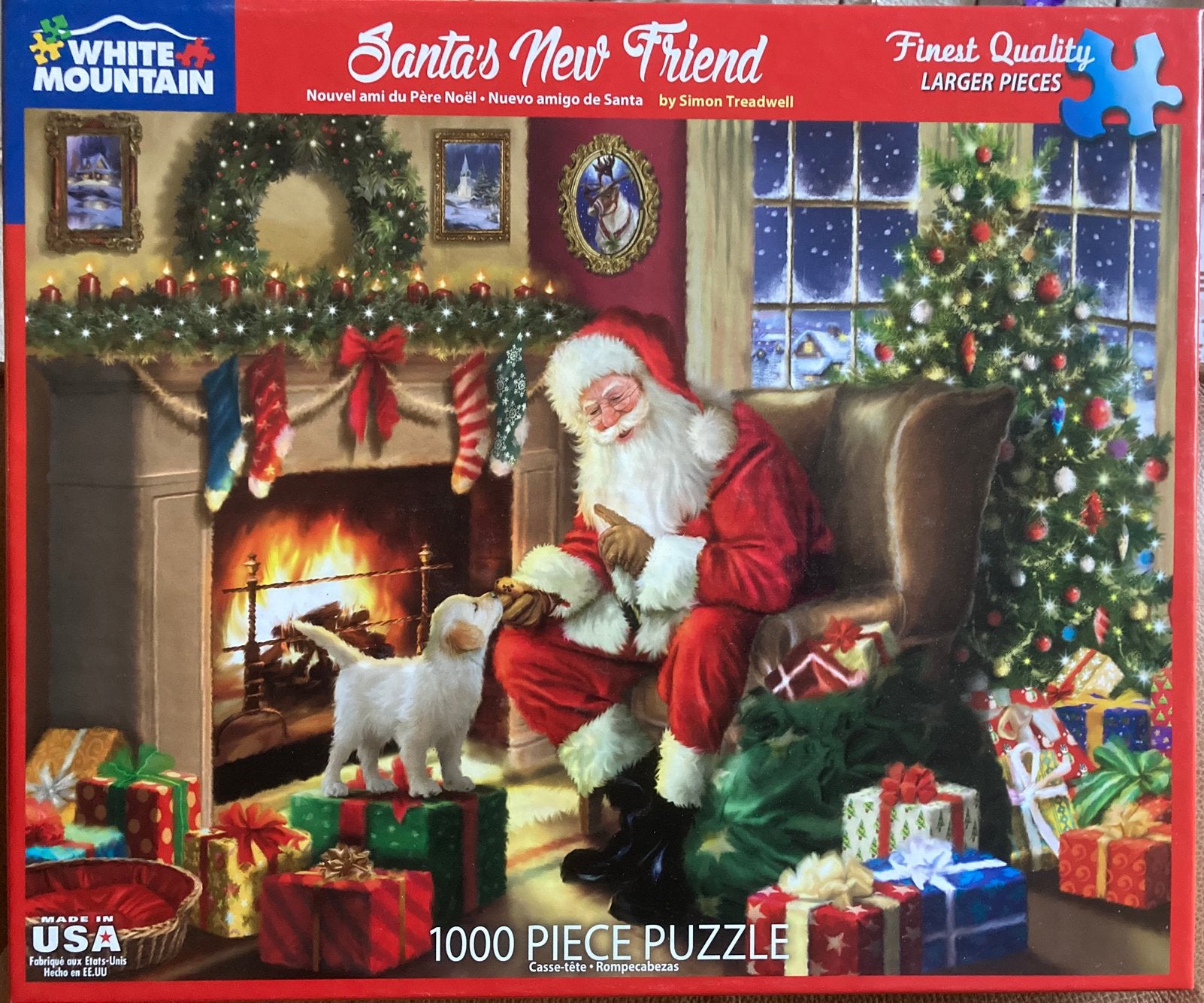 White Mountain 1000🧩 Santa’s New Friend, Hobby en Vrije tijd, Ophalen of Verzenden, 500 t/m 1500 stukjes, Zo goed als nieuw, Legpuzzel