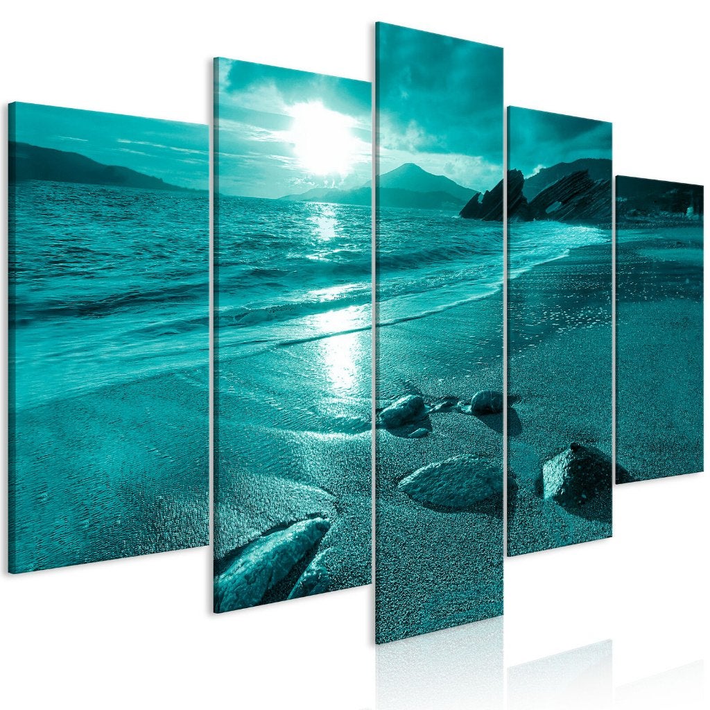 949 Blauw Zee Strand 5 Luik Schilderij 200x100cm XXL Nieuw, Ophalen of Verzenden