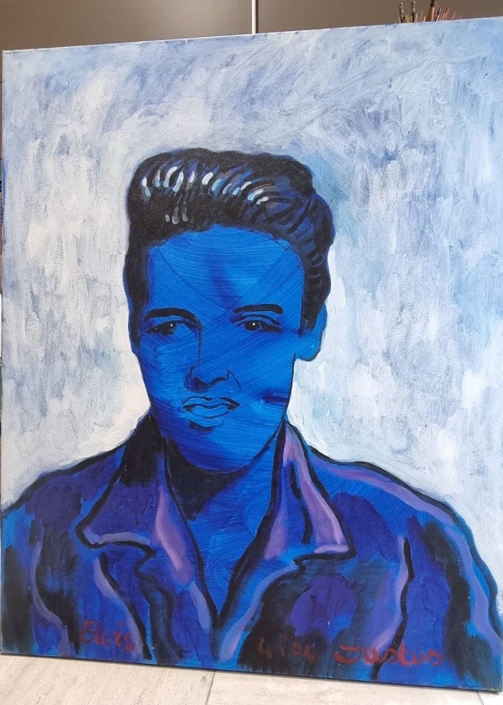 Popart, Elvis Presley schilderij, acryl op doek., Antiek en Kunst, Ophalen of Verzenden, Portret