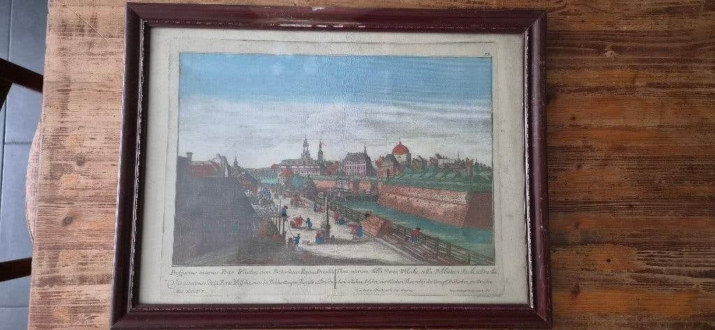 Handgekleurde opticaprent, Ophalen, 53 cm, 40 cm, Overige technieken
