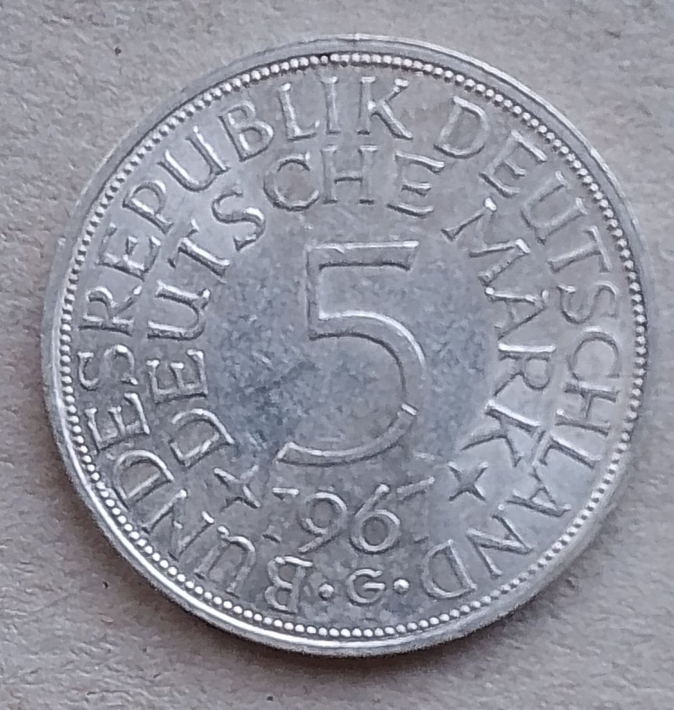 Duitsland, 5 mark 1967 G, Ophalen of Verzenden, Duitsland, Losse munt, Zilver
