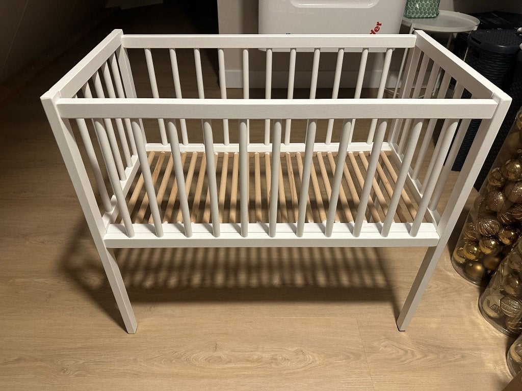 Houten wieg en toebehoren, Ophalen, Gebruikt, Minder dan 140 cm, Matras