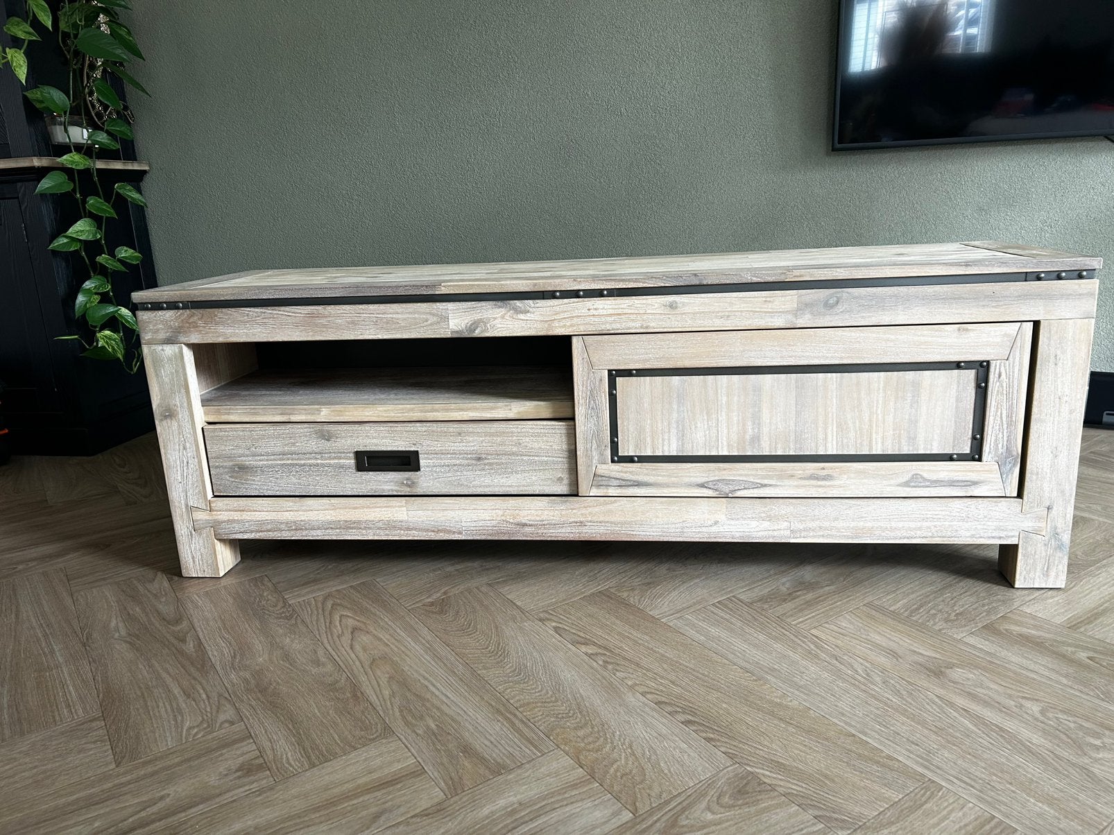 TV-meubel | Landelijke / Industriële stijl | 160 cm, Huis en Inrichting, Kasten | Televisiemeubels, Ophalen, 150 tot 200 cm, Zo goed als nieuw