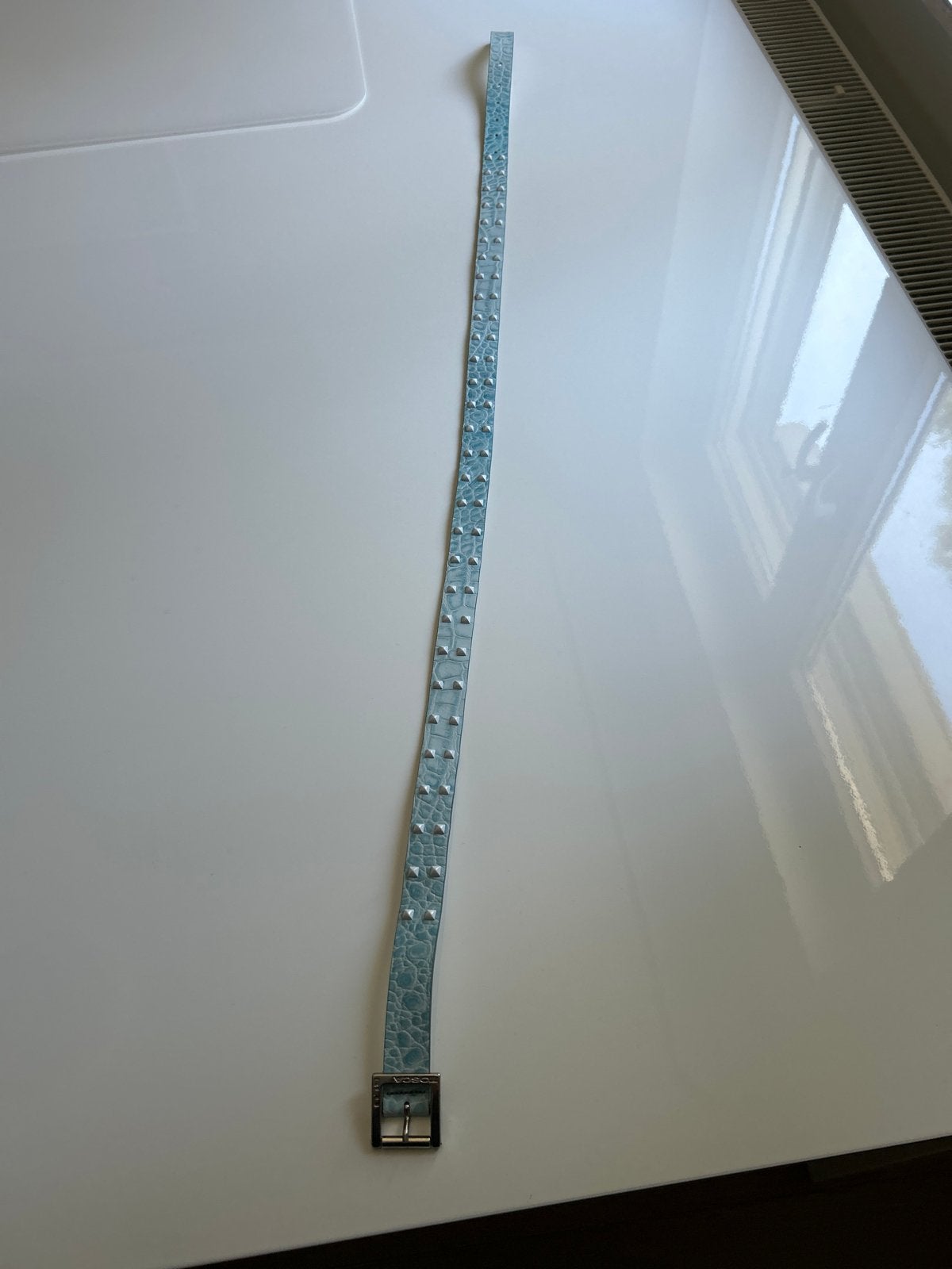 Tosca Blu riem met studs - Lichtblauw leer, Minder dan 3 cm, Overige kleuren, Echt leder, 90 tot 100 cm