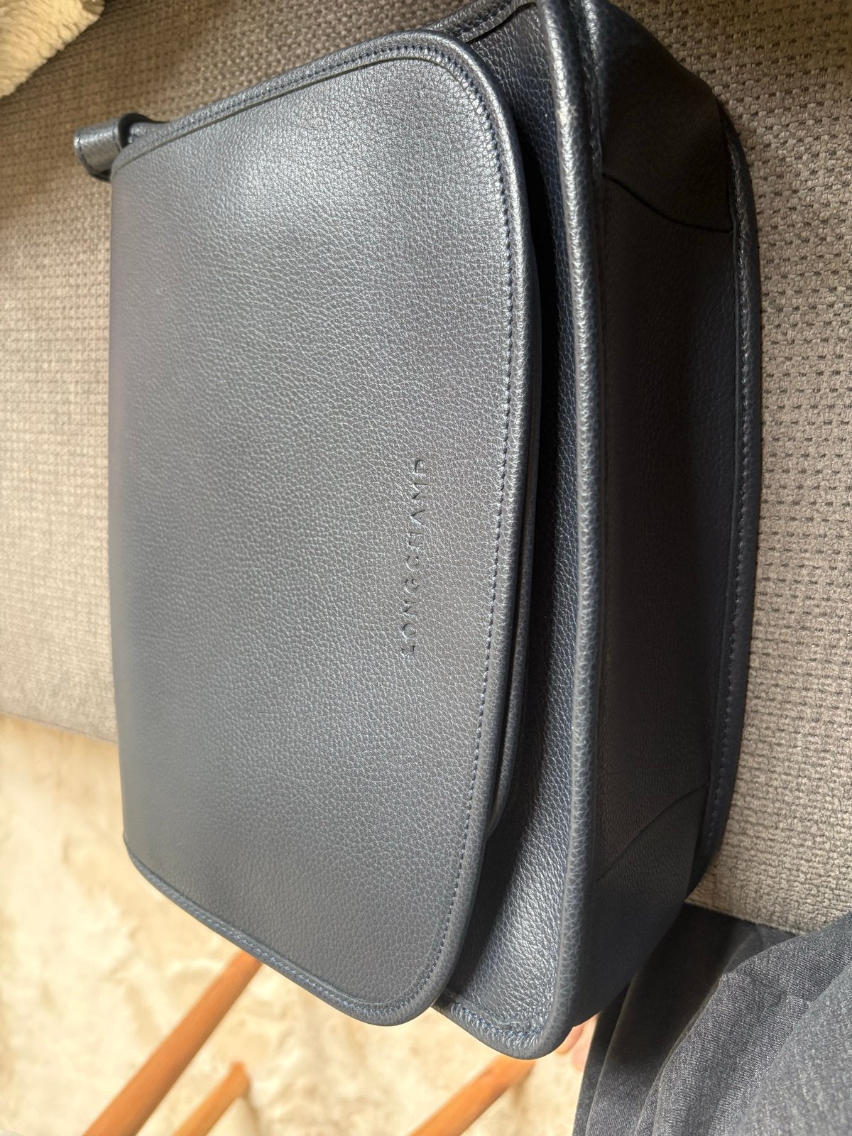 Longchamp crossbodytas - Donkerblauw Leer, Ophalen of Verzenden, Gebruikt, Blauw, Handtas