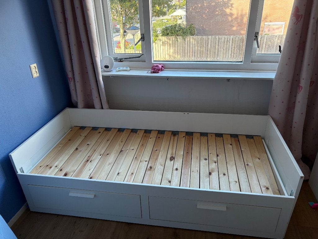 BRIMNES Bedbank met 2 lades, wit, 80x200 cm, Ophalen, Gebruikt, Wit, Tweepersoons