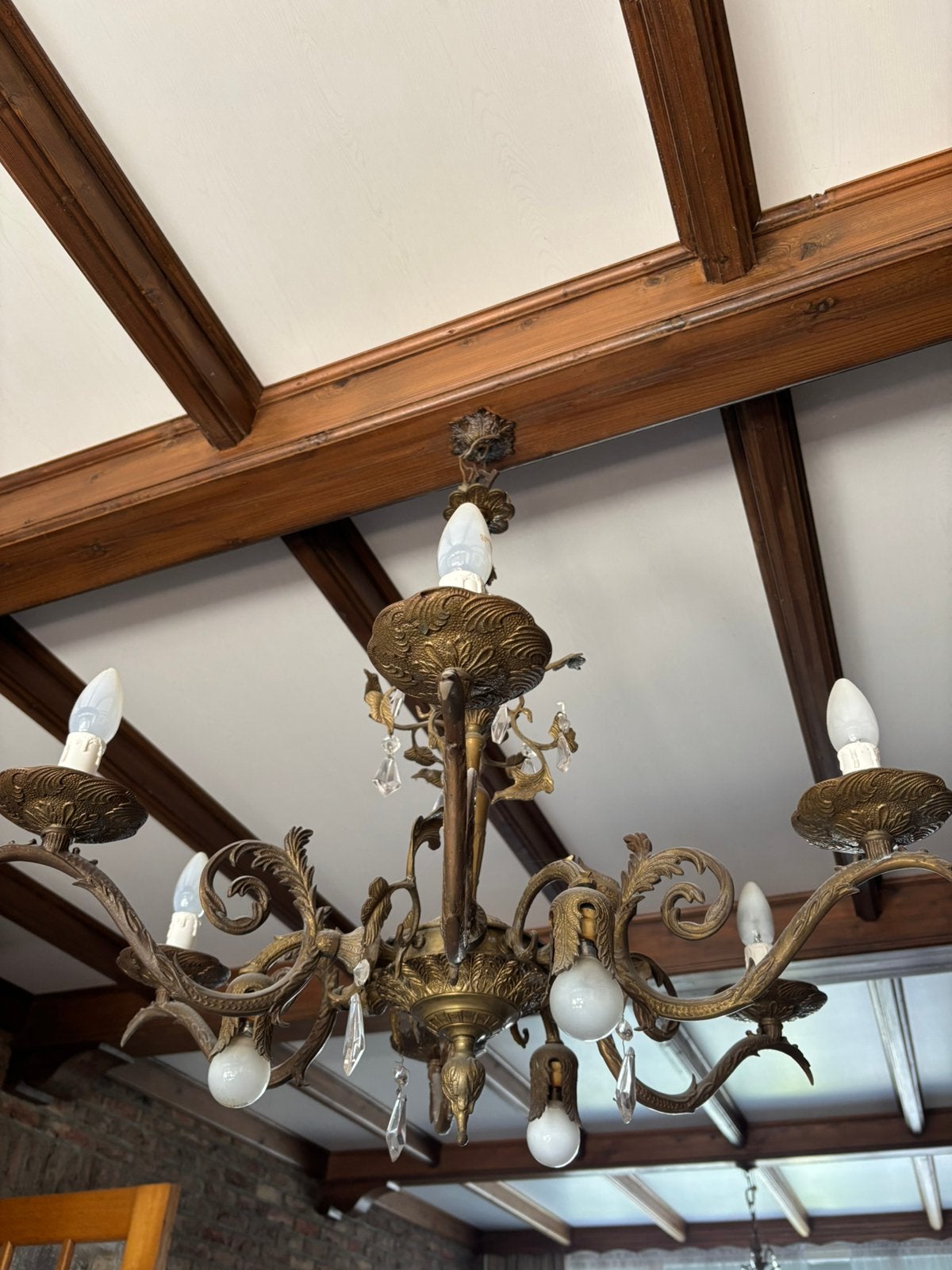 Bronzen vintage hanglamp, Huis en Inrichting, Lampen | Kroonluchters, Ophalen, Gebruikt