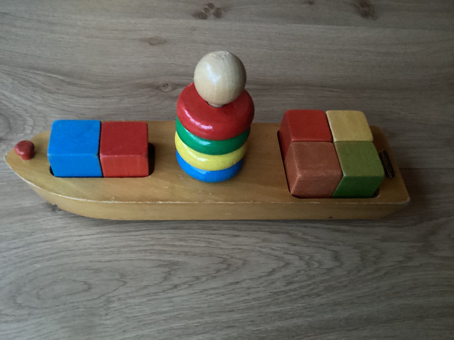 Nooitgedacht houten bootje met blokken.(jaren 60), Ophalen of Verzenden, Zo goed als nieuw