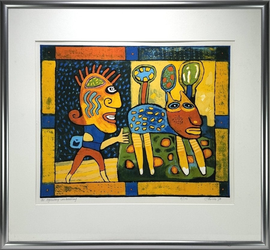 683. Zeefdruk, Briels – The Legendary Cowhunting, 1998, Antiek en Kunst, Kunst | Litho's en Zeefdrukken, Ophalen, Gelimiteerde oplage
