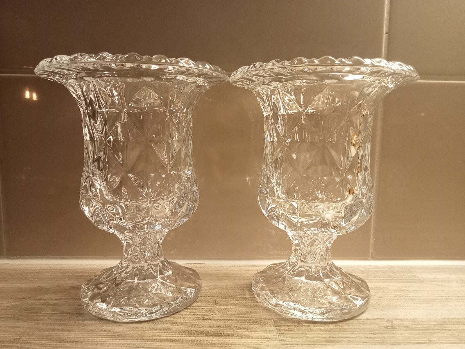 2 glazen kandelaars op voet, Ophalen, Zo goed als nieuw, Glas, Kandelaar