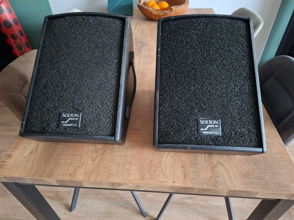 Boxen podium speakers 2x, Zo goed als nieuw, 60 tot 120 watt, Front, Rear of Stereo speakers, Ophalen