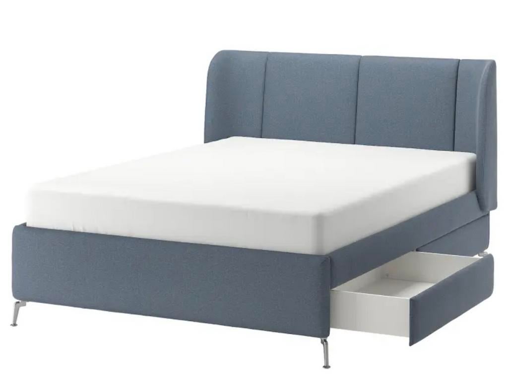 Ikea TULFJORD bed met lades, 160x200 cm, Huis en Inrichting, Slaapkamer | Bedden, Ophalen, Blauw, Tweepersoons, Zo goed als nieuw