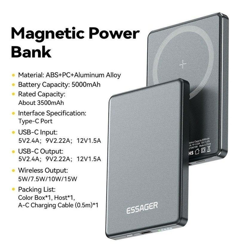 Essager 5000mAh 8mm Super Slim FitMagSafe Wireless Powerbank, Ophalen, Nieuw