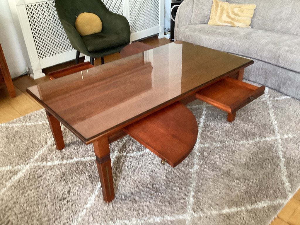 Salontafel van kersenhout, Ophalen, Glas, Gebruikt, 100 tot 150 cm