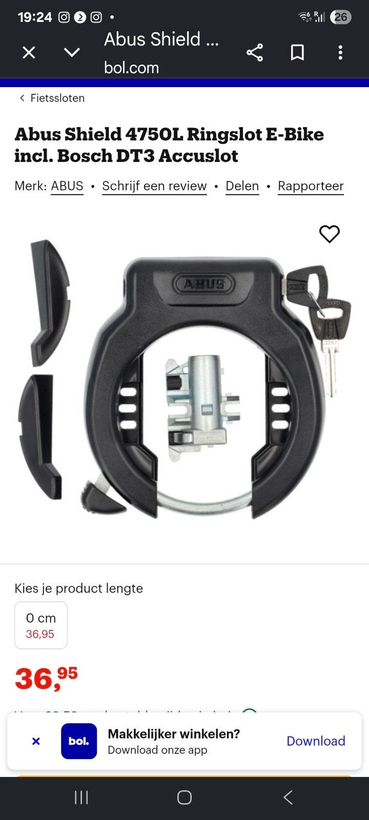Abus Shield 4750L Ringslot E-Bike incl. Bosch DT3 Accuslot, Ophalen of Verzenden, Nieuw
