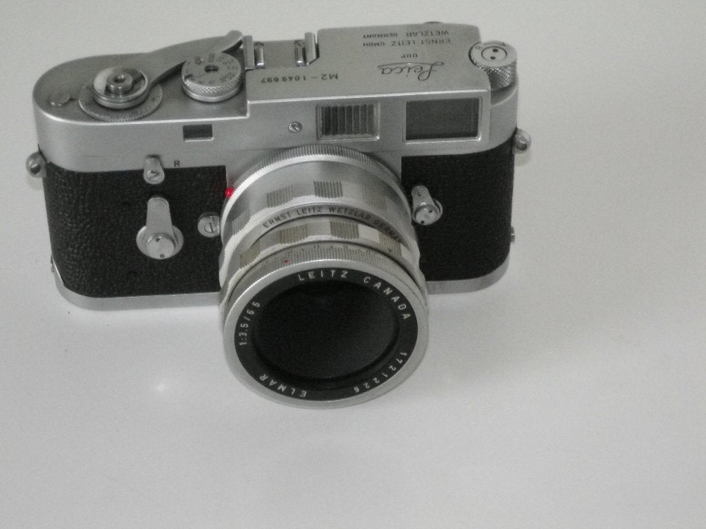 leica m2 met elmar 65mm 1.3.5, Ophalen of Verzenden, Gebruikt, Compact, Leica