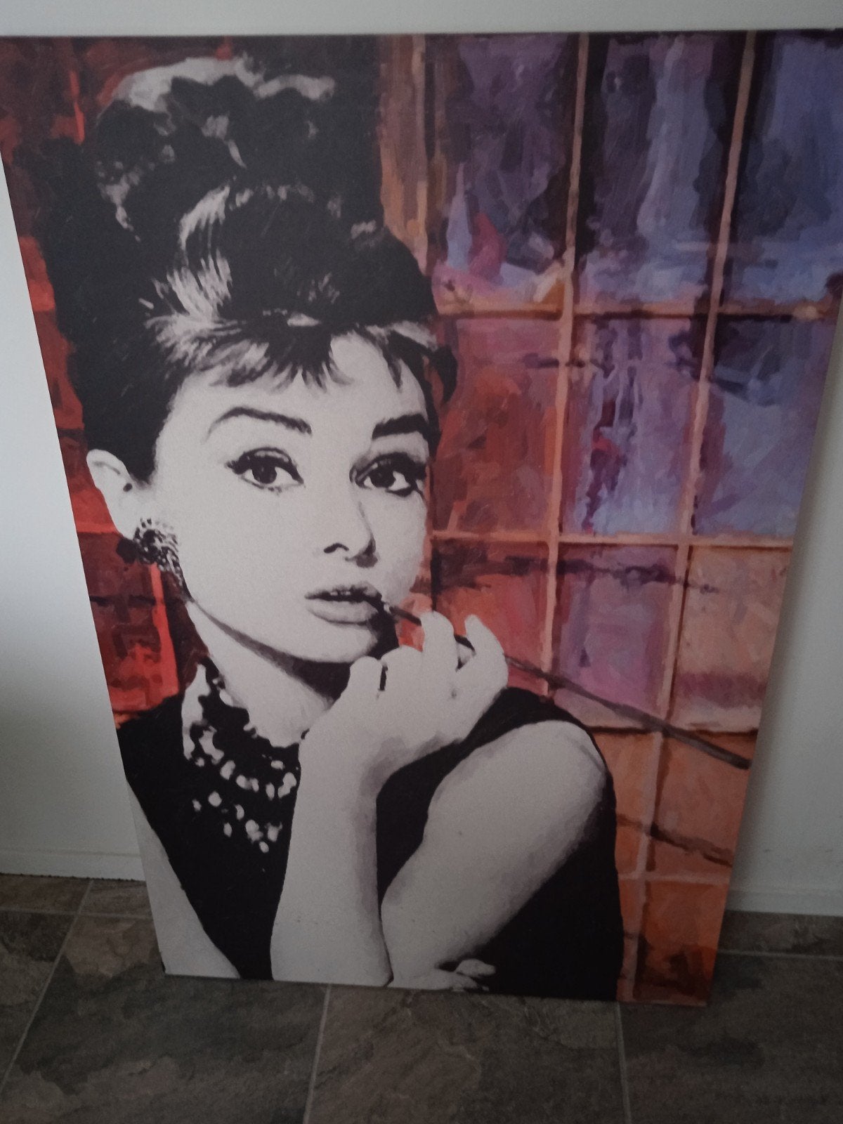 canvas Audrey Hepburn 75x115 cm, Ophalen of Verzenden, Schilderij