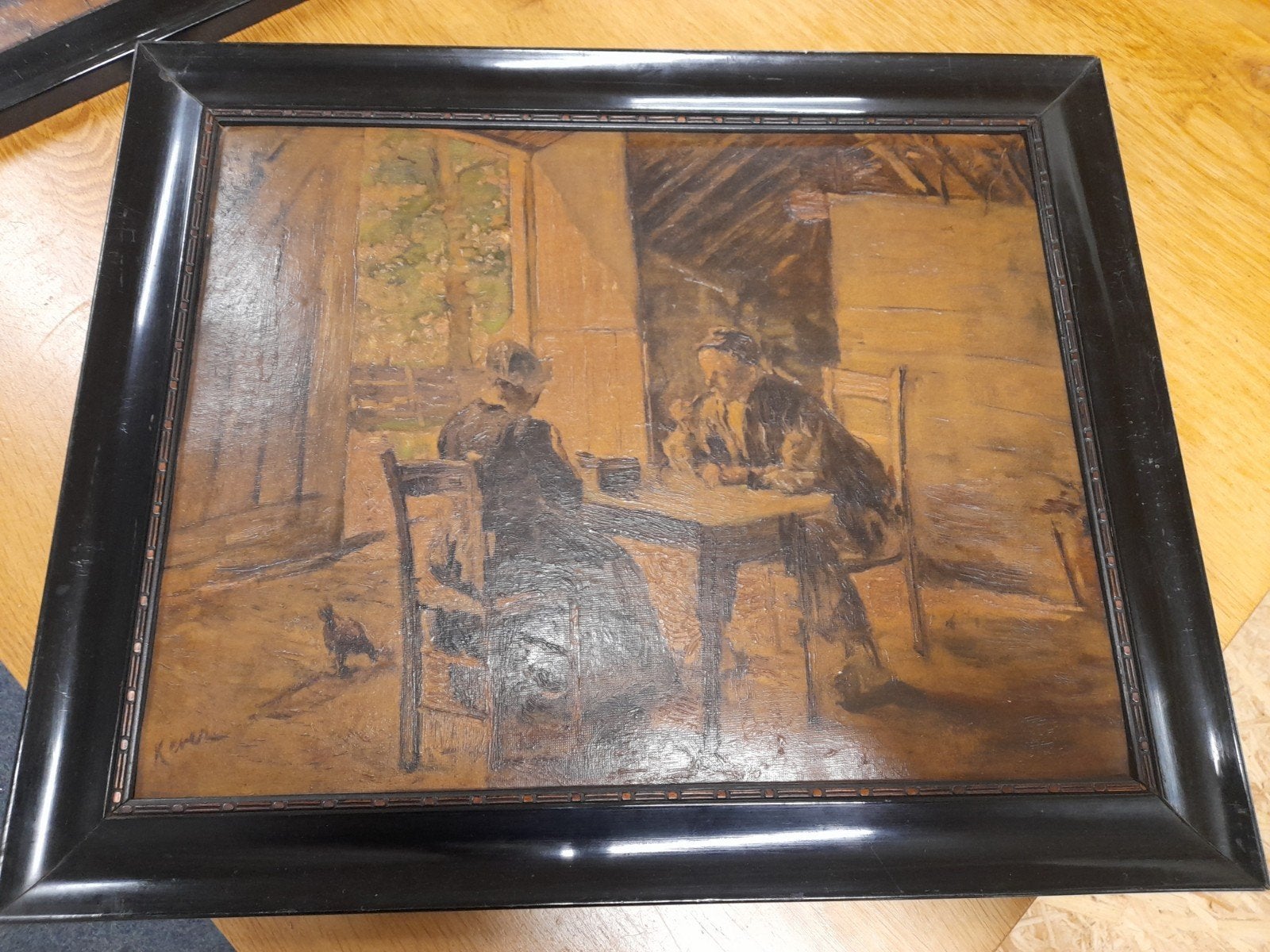 Twee olieverfschilderijen Hein Kever met houten lijsten, Ophalen