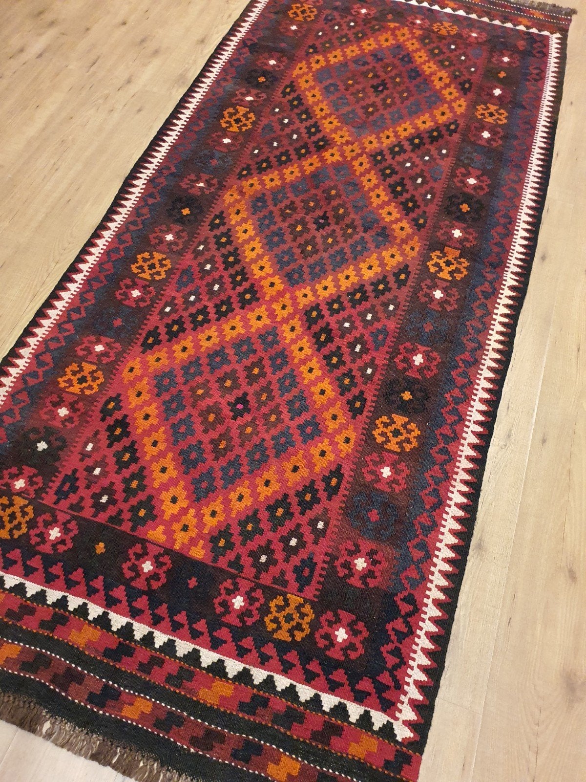 Handgeweven oosterse wollen kelim 263x113, Info@SlatsAntiek.nl, 100 tot 150 cm, Crème, Vof Slats Antiek