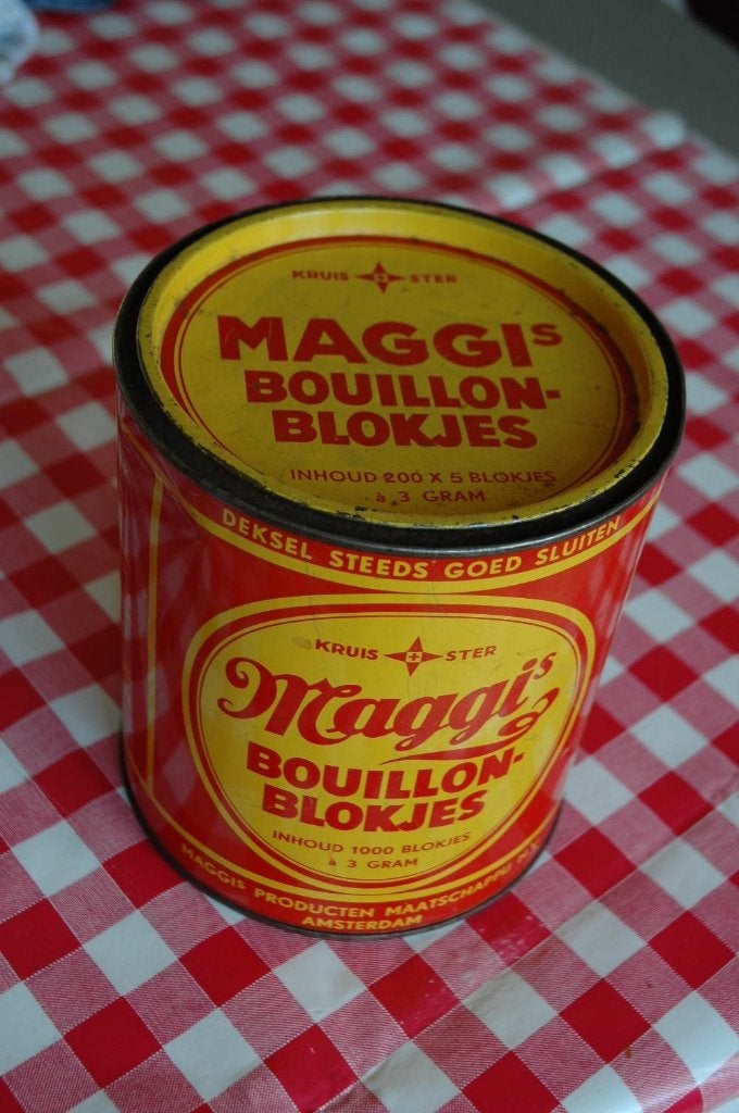 Oud Maggie Blik Vintage 1945-1965 Blik 1000 blokjes 3 gram, Ophalen of Verzenden, Gebruikt, Overige, Overige merken