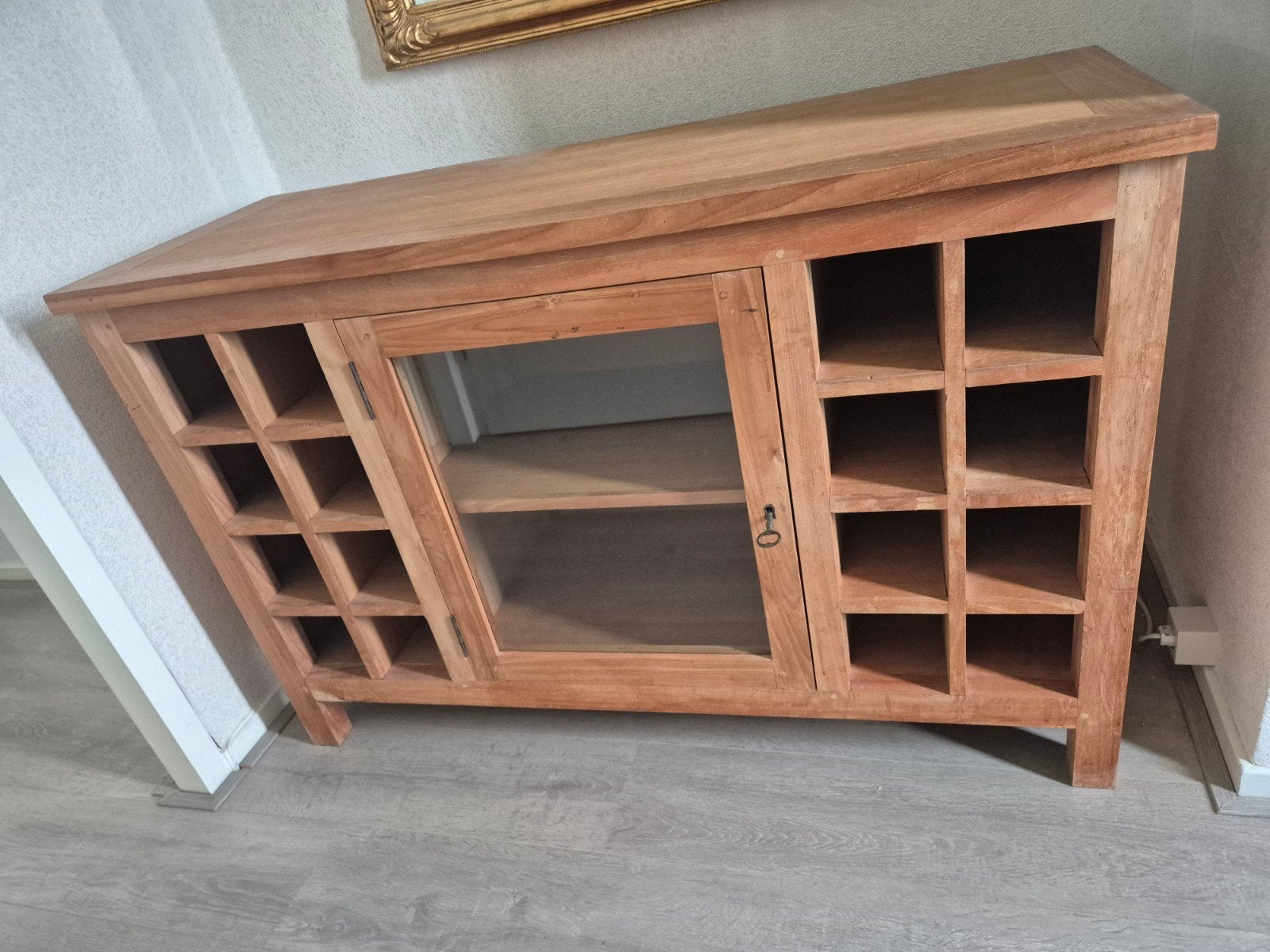 Teak Houten dressoir met Glazen Deur en Vakken, Ophalen, Gebruikt