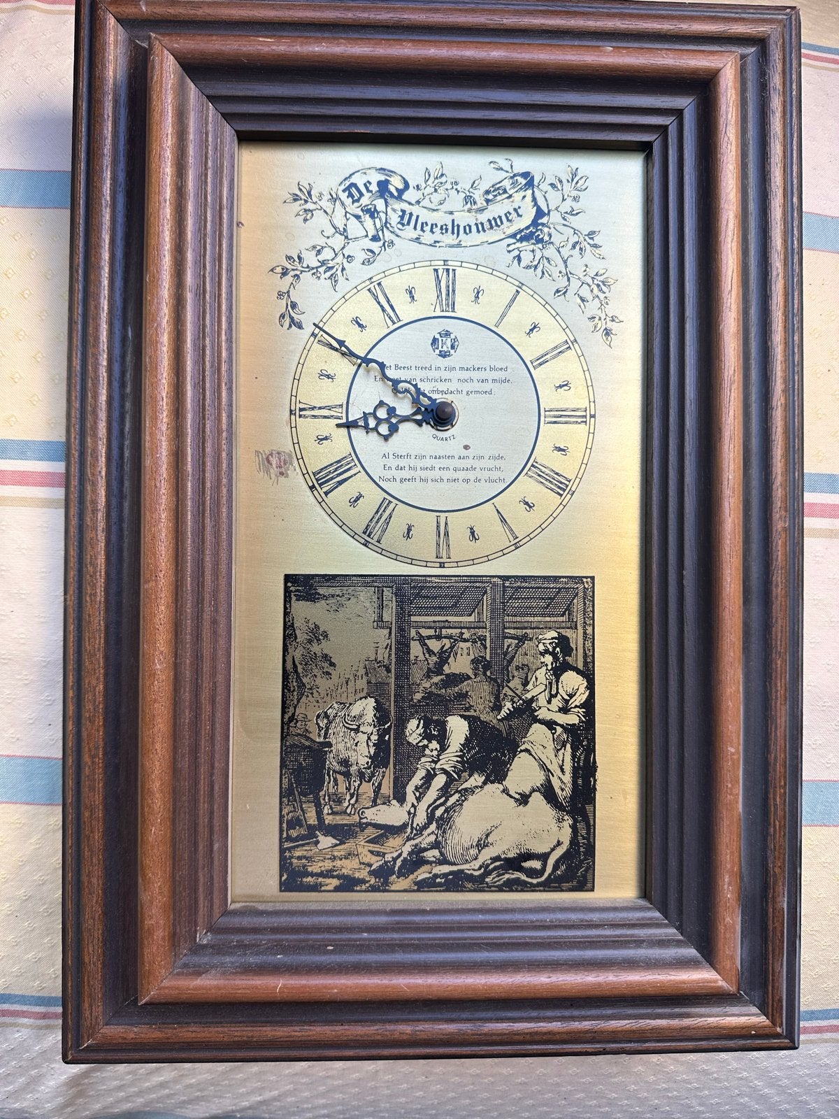 Vintage Klok Slager met Houten Lijst, Ophalen of Verzenden