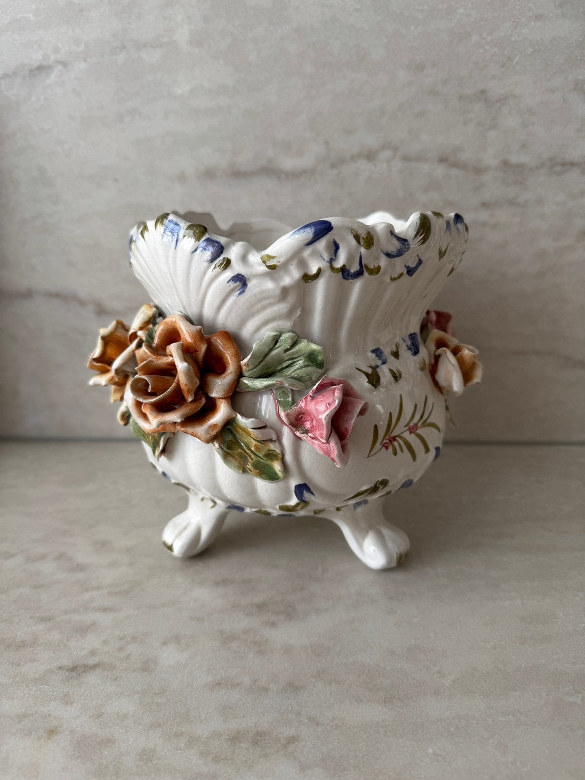 Vintage Italiaanse bloempot Bassano / Capodimonte stijl, Ophalen of Verzenden