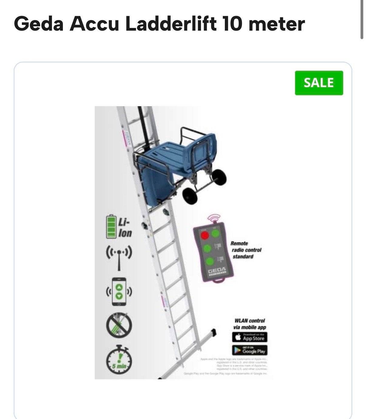 Geda Accu Ladderlift 10 meter, Zakelijke goederen, Ophalen of Verzenden
