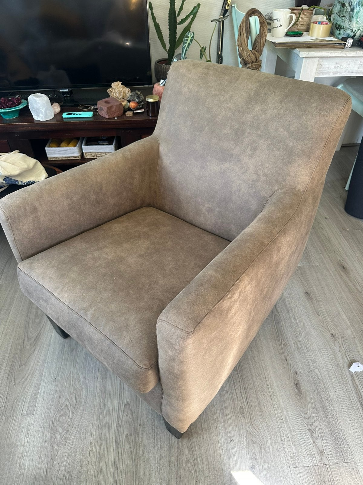 Landelijke fauteuil / clubstoel – Opnieuw gestoffeerd – ZGAN, Ophalen, 75 tot 100 cm, Zo goed als nieuw, 50 tot 75 cm