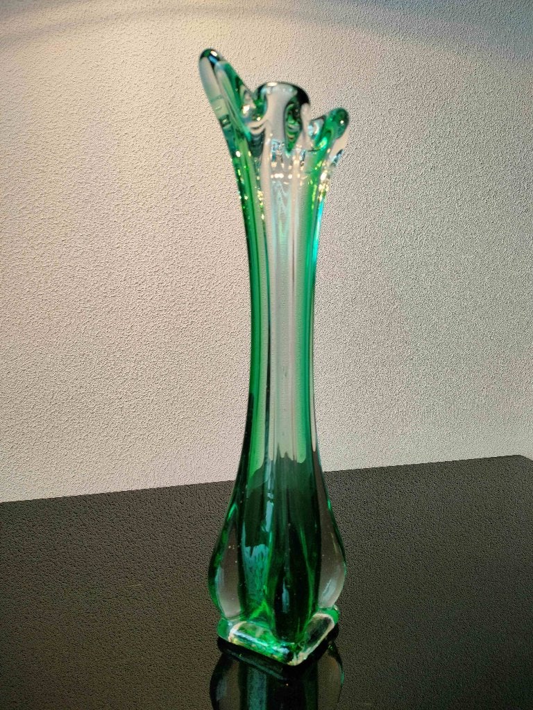 Murano Vaas Smal Groen Transparant Export USA 1950, Ophalen of Verzenden