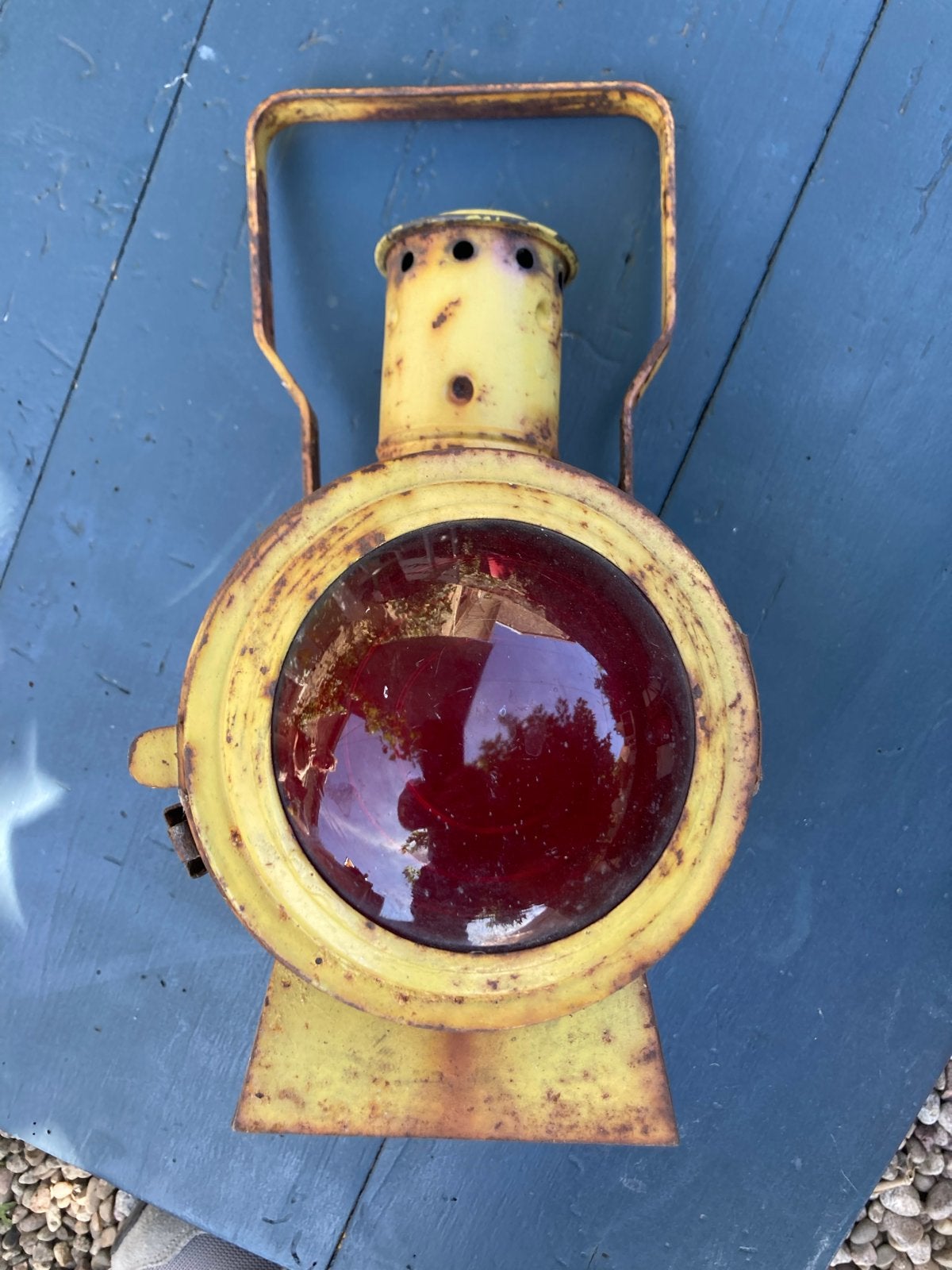 Antieke NS Spoorweg Lantaarn - Geel met Rood Glas, Antiek en Kunst, Ophalen of Verzenden