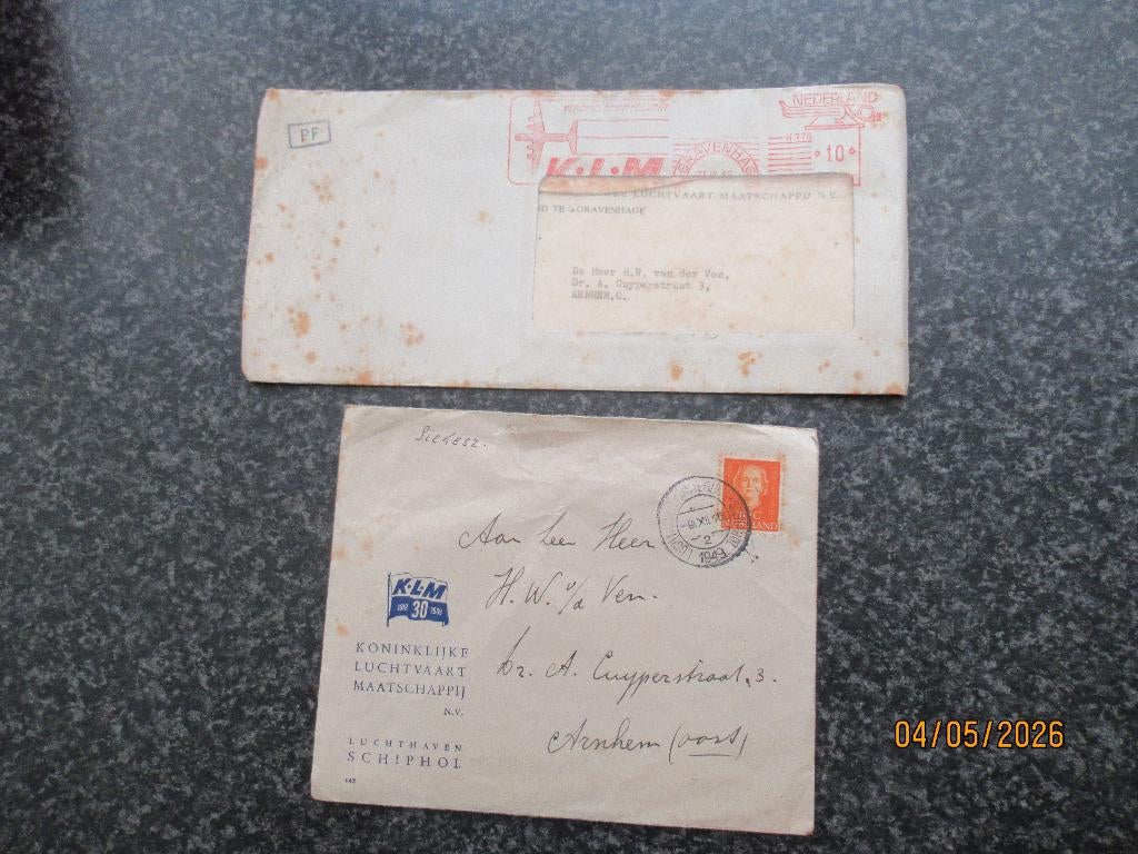 OUDE BRIEF EN ENVELOP -PENSIOENFONDS KLM -SCHIPHOL-1949, Ophalen of Verzenden, Gebruikt, Overige typen