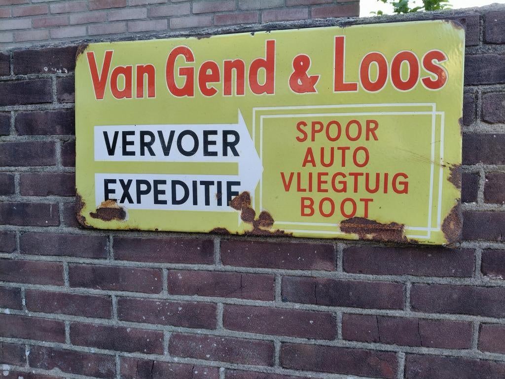 Van gend en loos emaille reclamebord langcat, Ophalen of Verzenden, Gebruikt, Reclamebord