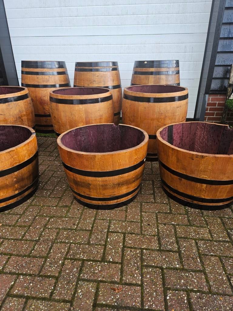 Wijnvat Bloembakken, Olijfbakken, IJsbad, Vijver, Regenton, Gebruikt, Rond, Ophalen of Verzenden, Balkon