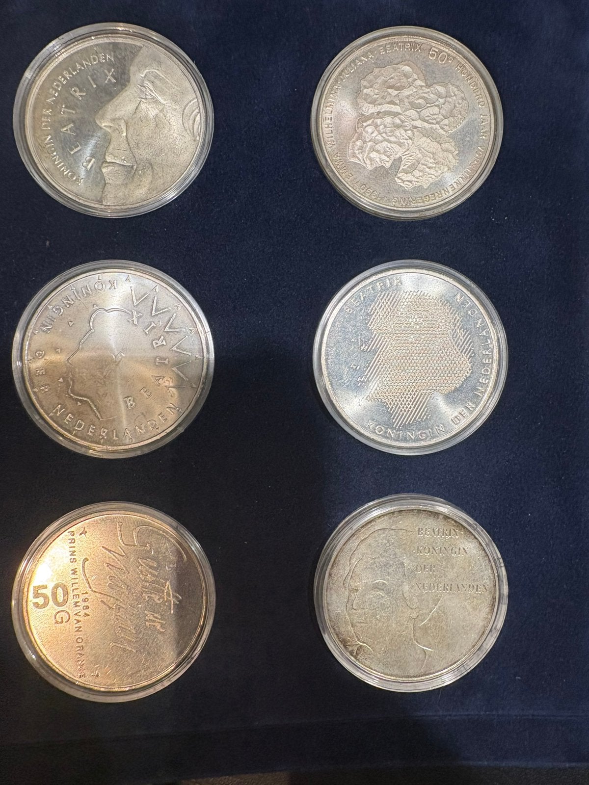 50 guldens in album 925/1000ste sterling zilver., Setje, Zilver, Overige landen, Overige waardes
