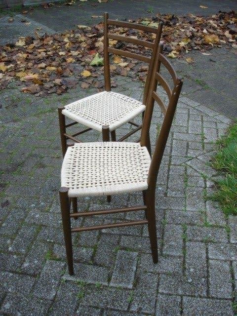 2st VINTAGE HOUTEN STOELEN | GIO PONTI STIJL, Huis en Inrichting, Stoelen, Ophalen, Gebruikt, Bruin, Vier