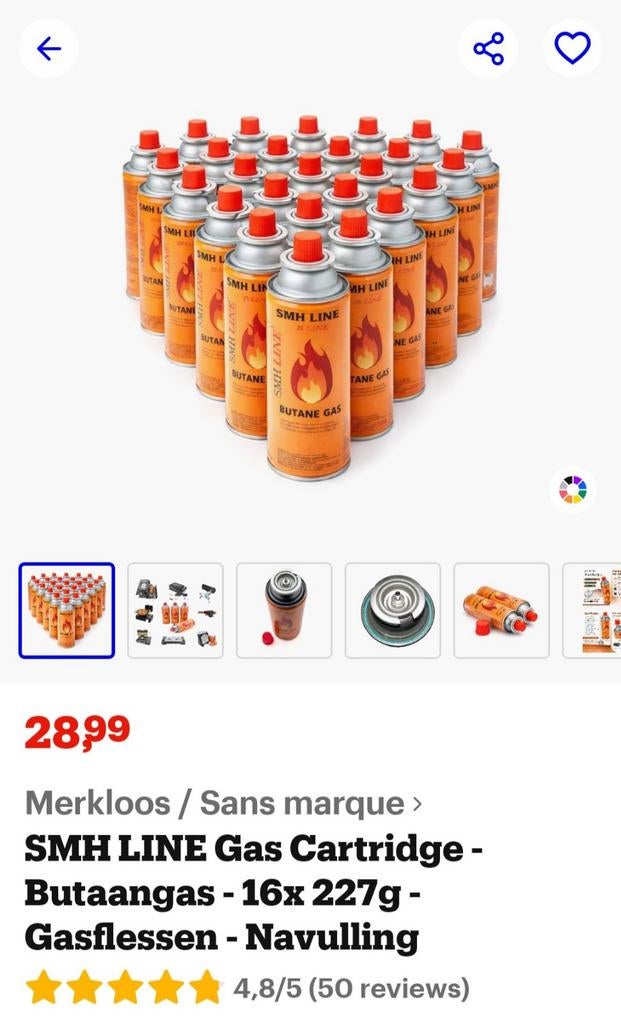 Nieuwe SMH LINE Butaangas Gasflessen - 16x 227g Navulling, Ophalen, Nieuw