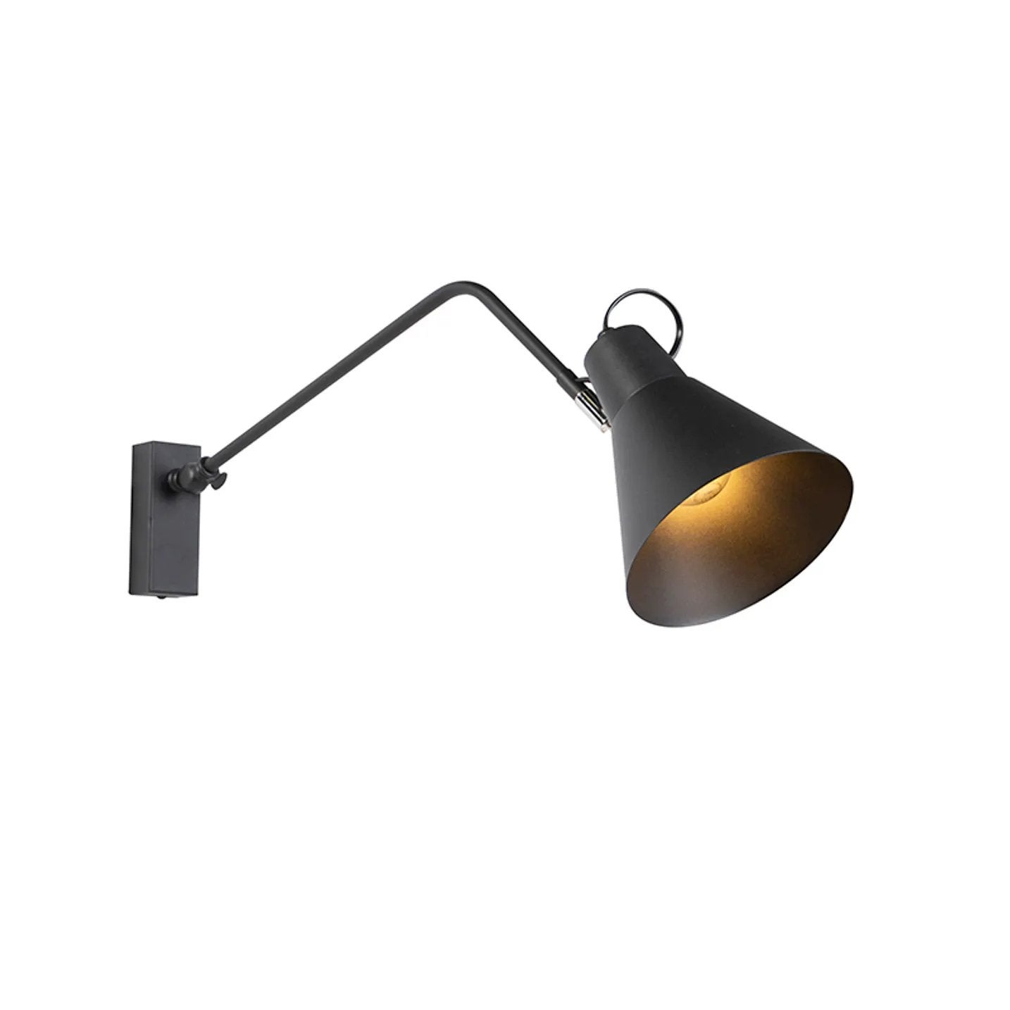 Qazqa Luna WL Black Hat - Zwarte verstelbare wandlamp, Huis en Inrichting, Lampen | Wandlampen, Ophalen, Zwart, Qazqa, Nieuw