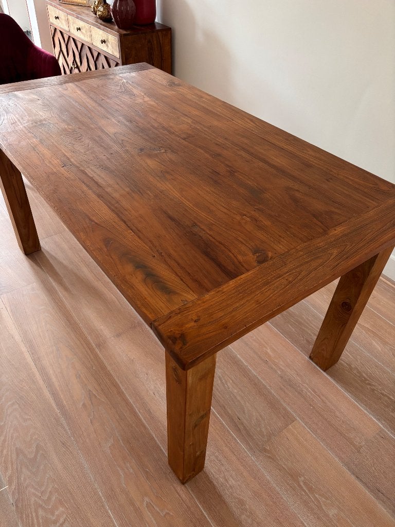 Massief teakhouten eettafel 160x90cm, Ophalen, Gebruikt, Teakhout, 50 tot 100 cm