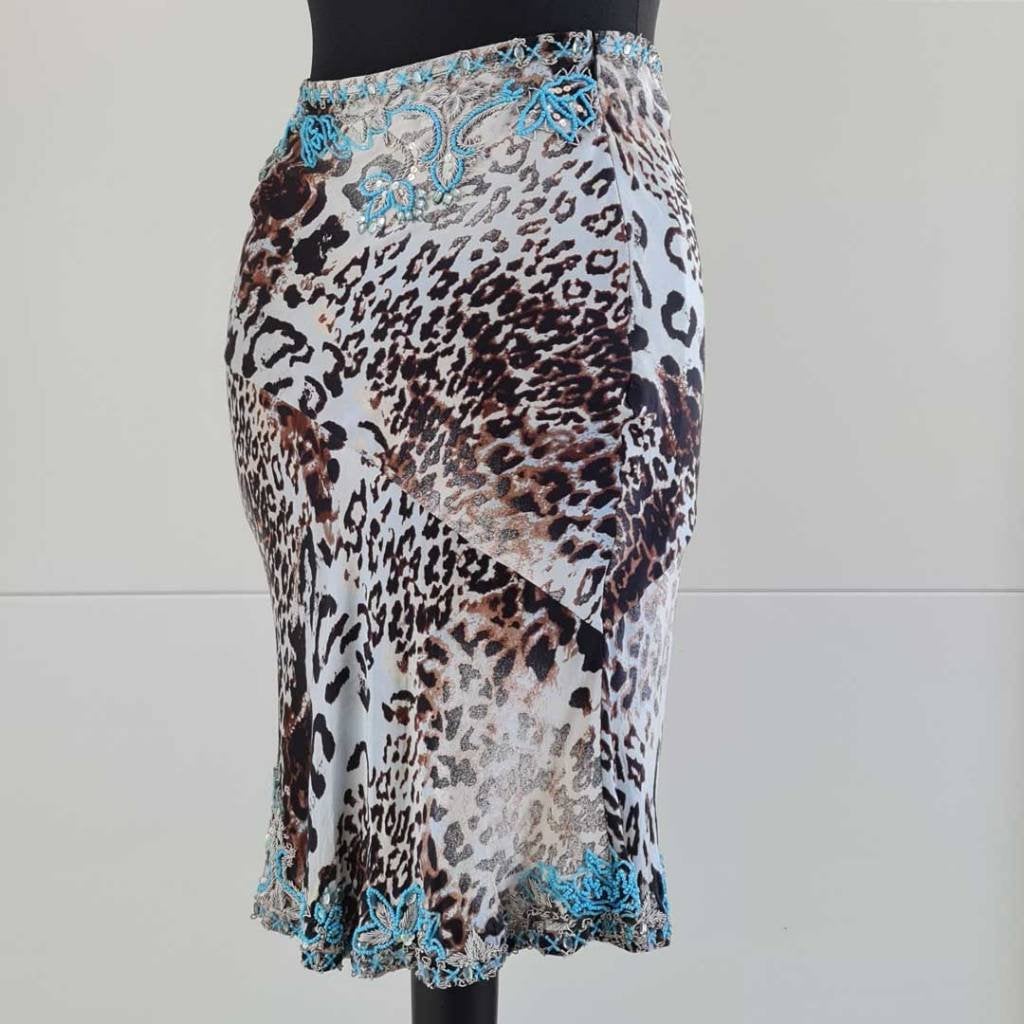 Karen Millen Dierenprint Turquoise Rok – Zijde (EU 36), Verzenden, Knielengte, Maat 36 (S), Gedragen