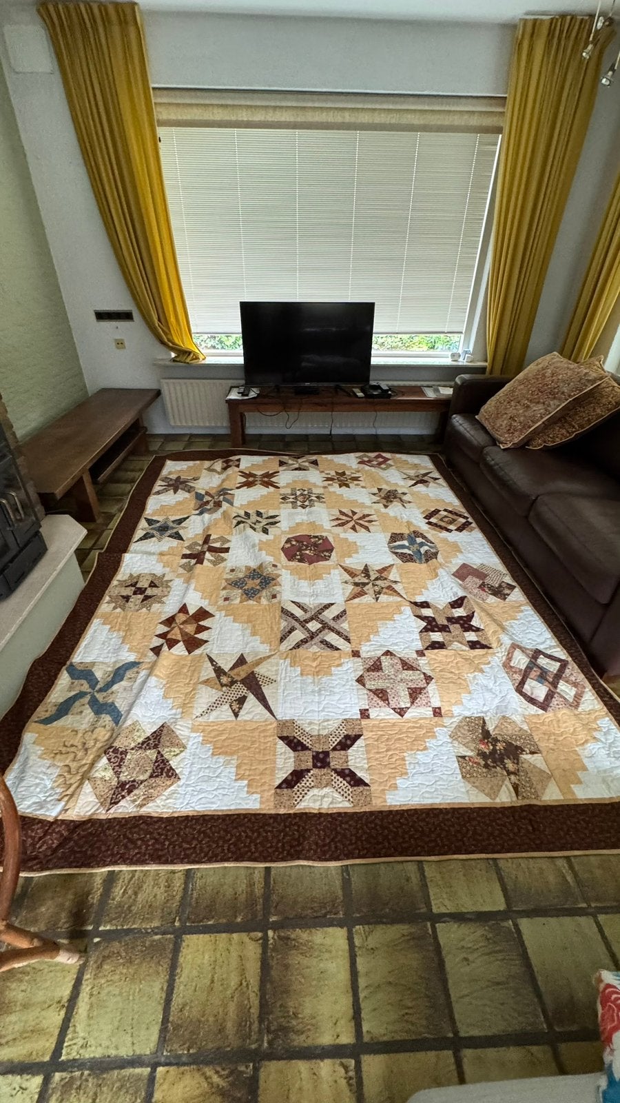 Groot Quilt en bijbehorende kussens, Ophalen, Zo goed als nieuw, Wit, Vierkant