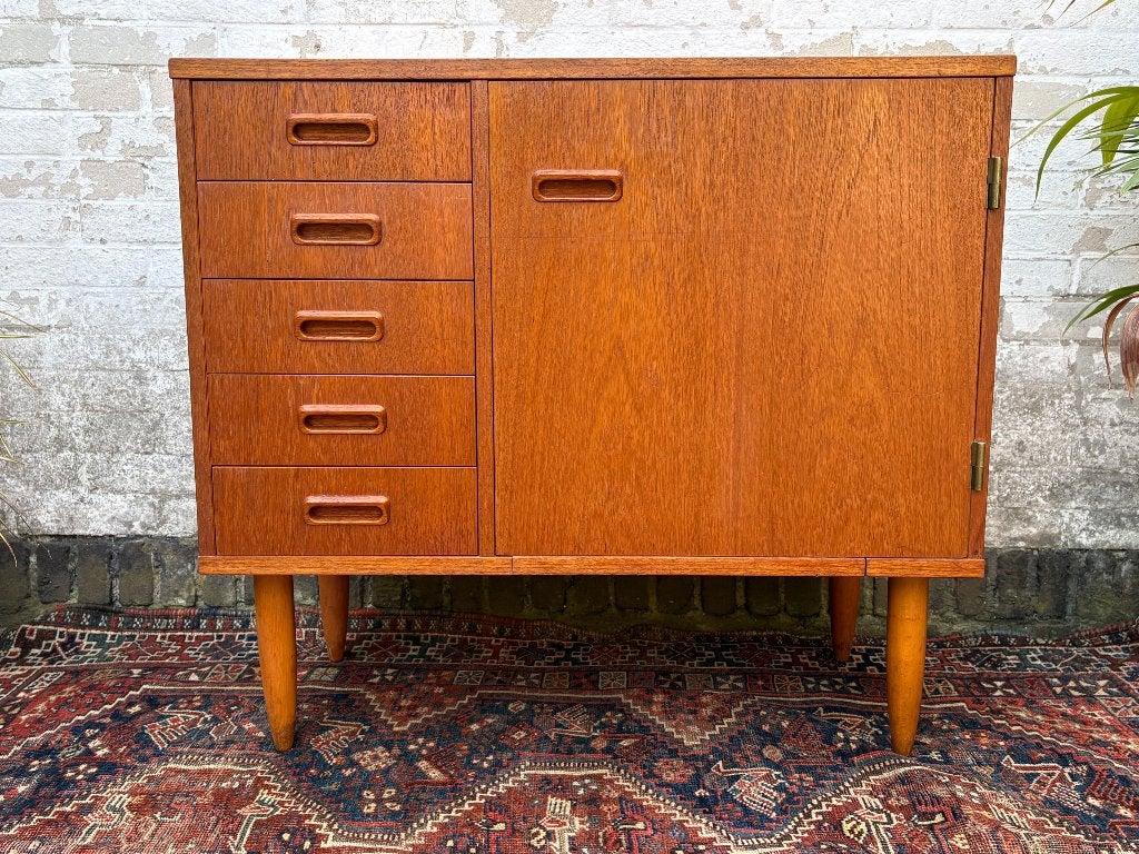 Deens design - Badkamer kastje / commode retro vintage 60s, Ophalen, Teakhout, 50 tot 100 cm, 3 of 4 laden