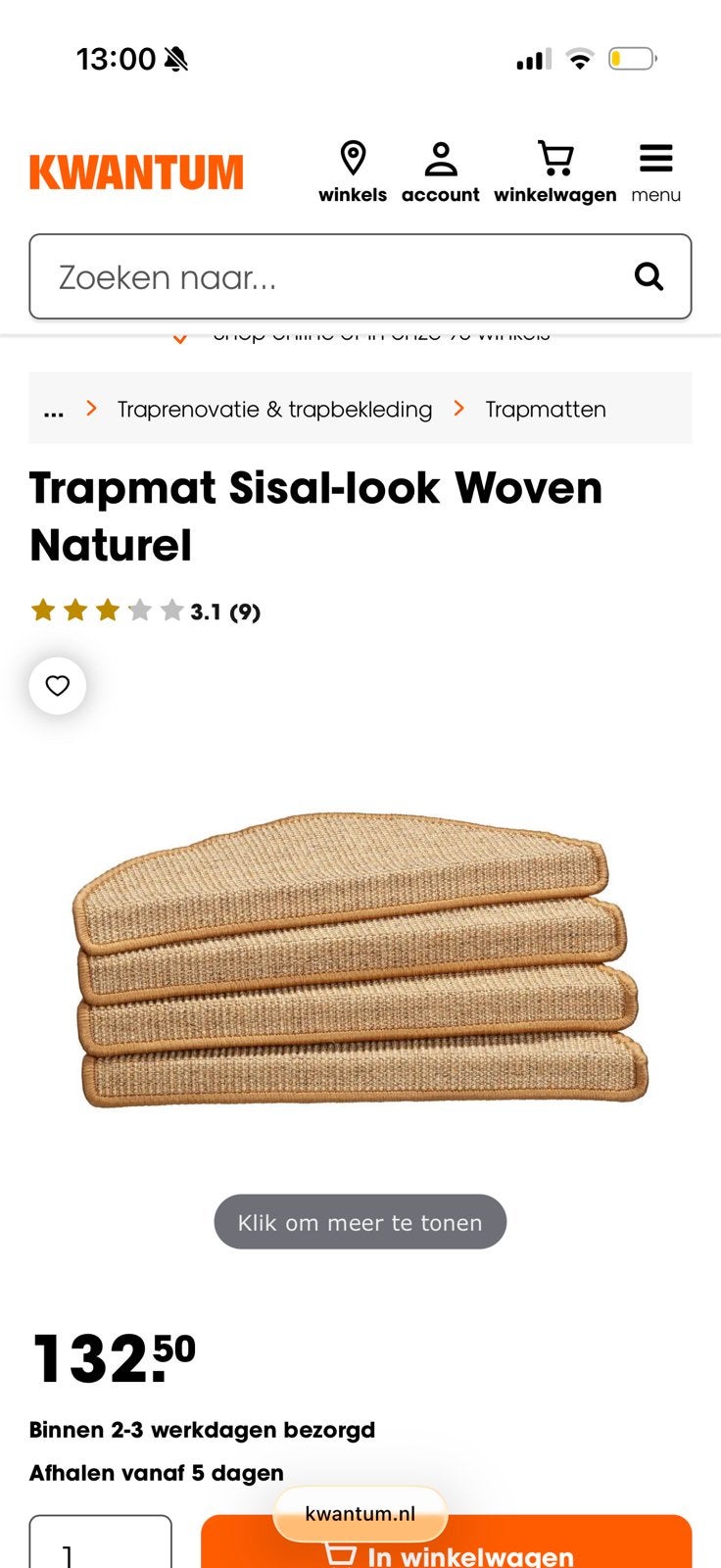 Trapmatten sisal kwantum, Ophalen, Nieuw