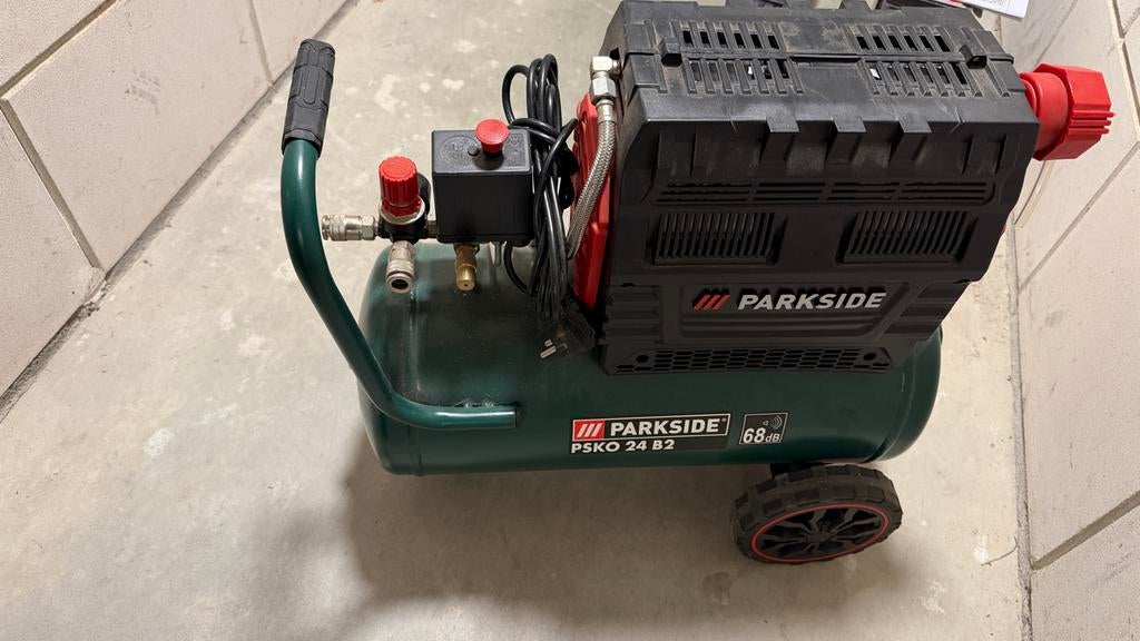 Parkside Stille Compressor PSKO 24 B2 - 1500W, 24L, 10 bar, Ophalen, 6 tot 10 bar, Zo goed als nieuw, Minder dan 200 liter/min