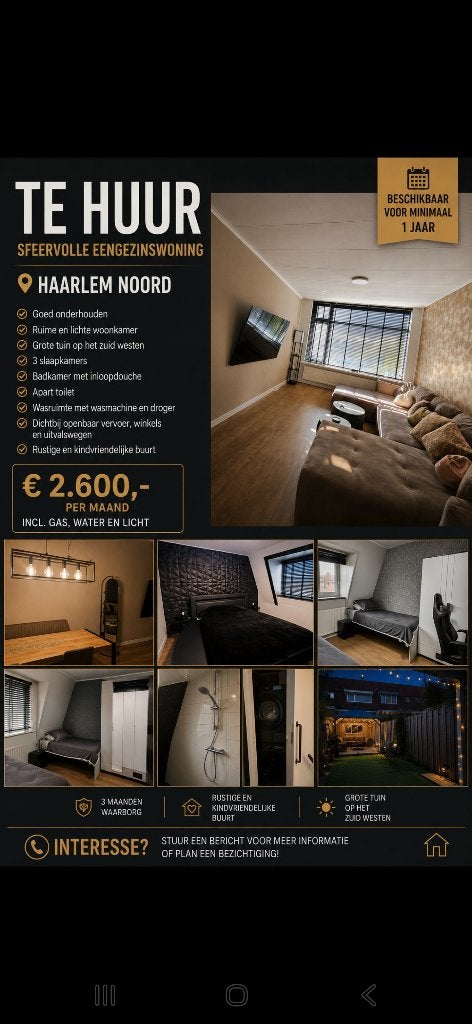 Huisje te huur, Direct bij eigenaar, Noord-Holland, 3 kamers, Tussenwoning