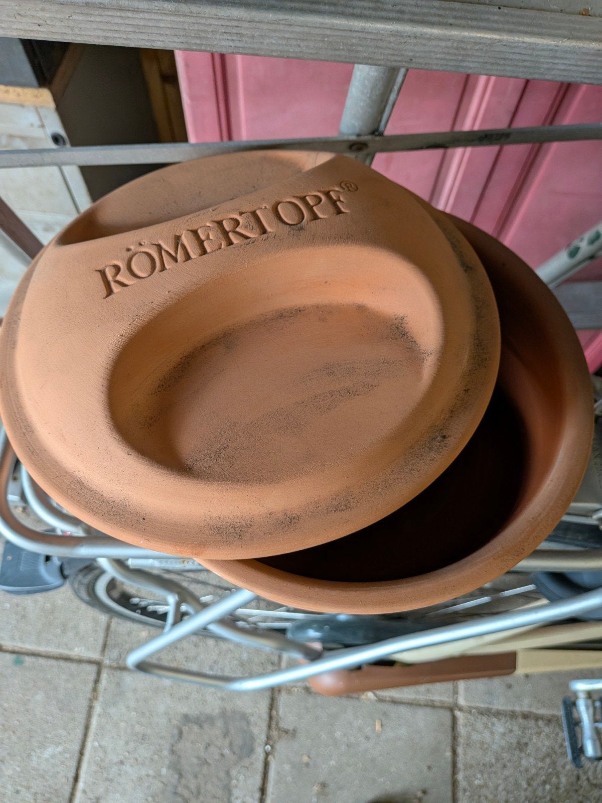 Römertopf Klei Braadpan - Gebruikt, Huis en Inrichting, Ophalen, Gebruikt, Braadpan, Steen/keramiek