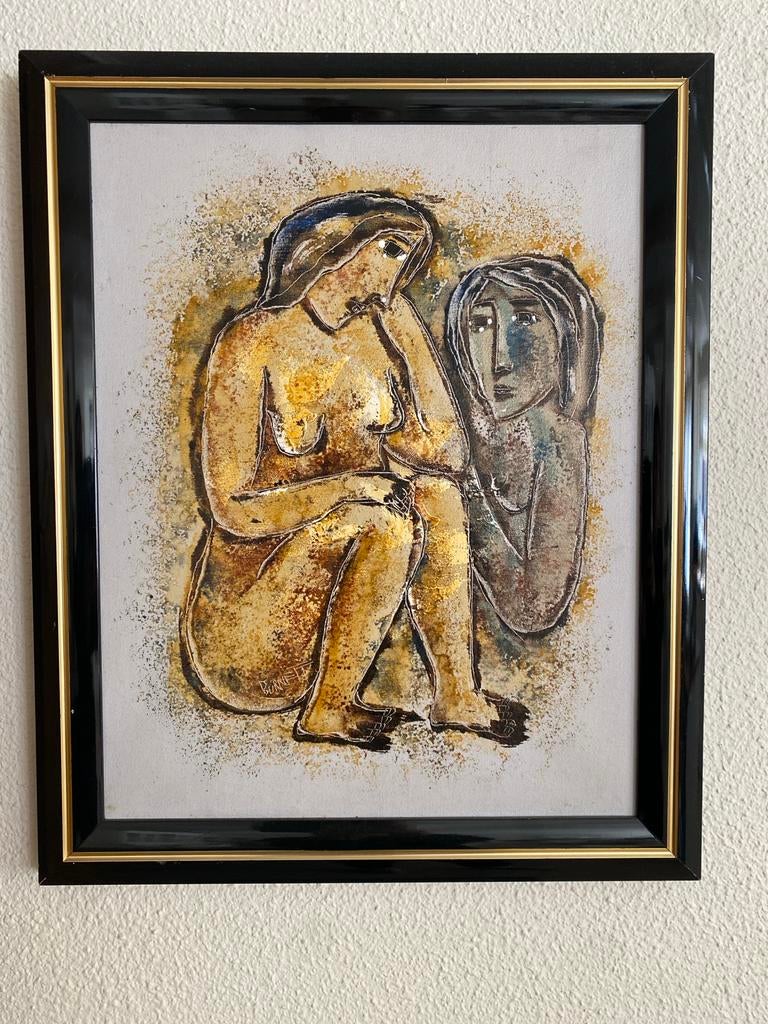 Olieverfschilderij 'Twee Naakte Vrouwen' gesigneerd Burnett, Ophalen
